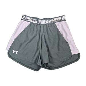 Under Armour Womens Running Shorts M Green Pink Athletic Workout Gym